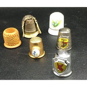 Vintage 6 Unique THIMBLES Handpainted, Hand Carved, Silver and More! Lot #11